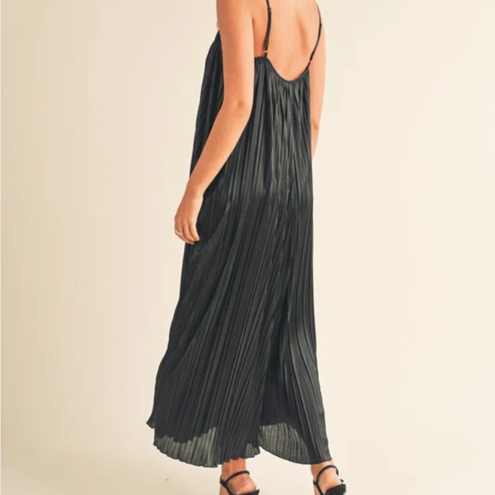 Elegant Satin Black Pleated Jumpsuit